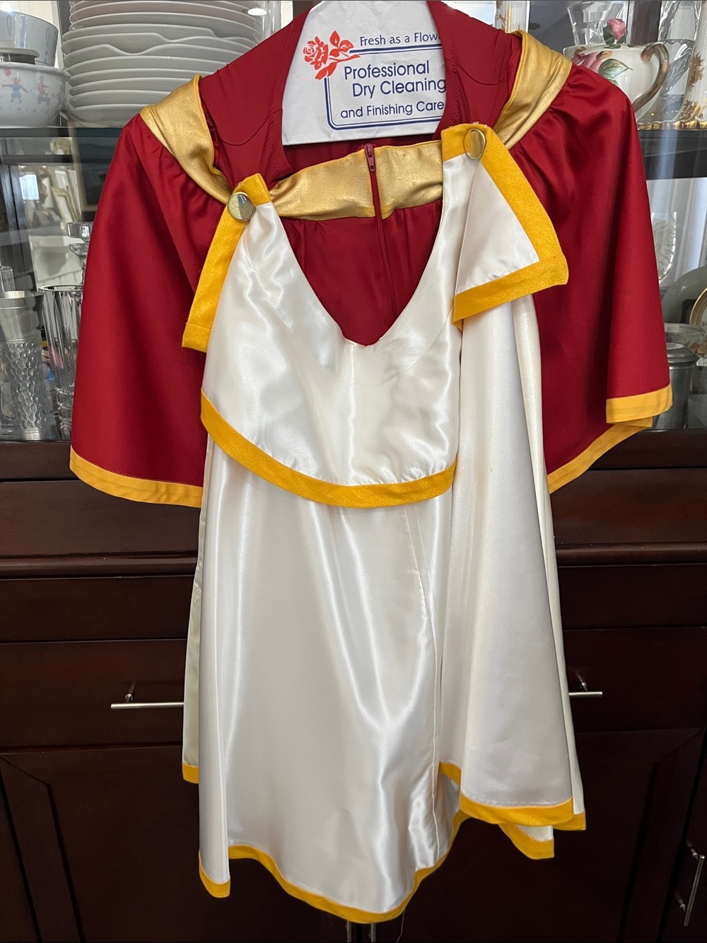 Women’s Red, White & Gold Superhero Cape Costume worn few times comic convention